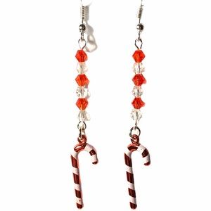 Crystal Candy Cane Christmas Earrings Handmade